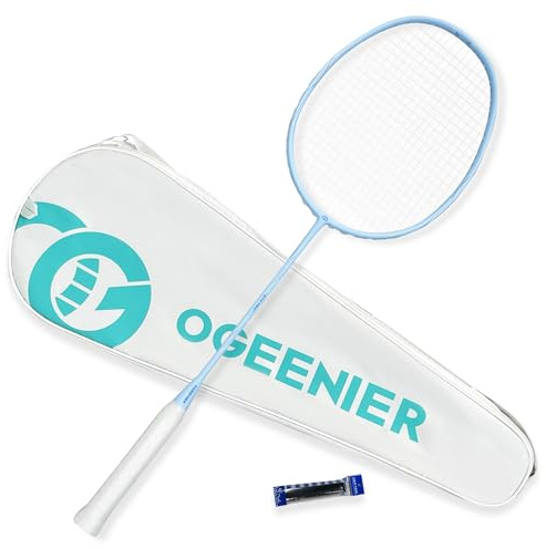 OGEENIER Badmintonschläger Graphit Leicht, Badminton Schläger Profi Carbon, Federballschläger Griffbänder rutschfest und Badmintonschläger mit Tasche