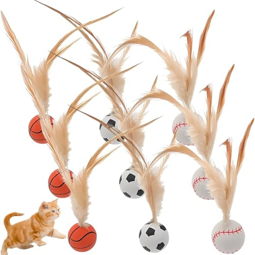 OIXEYA 9 Stück Katzenball, Katzenspielzeug Bälle, Katzenbälle mit Federn, Großes spielbälle für Katzen 3,5 cm Interaktives Katzen Bälle Kätzchen Spielen Sport Chase Training Spielzeugball