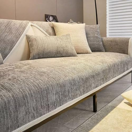 Edumov Chenille Couch Überzug, Universelle Sofa Überwurf, Sofa Überzug L Form Sofabezug Ecksofa Sofa Überwurfdecke,Sofaschoner Katze/Hunde, Sofadecken Für Sitzfläche(Hellgrau B,90x160cm)