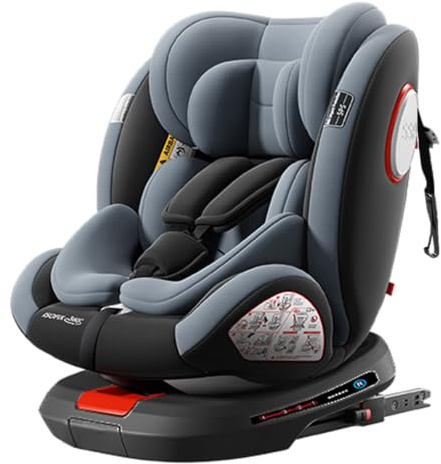 Oubeauou Premium 360° Rotating Car Seat, Baby Safety Seat with ISOFIX Mounting SIP Impact Protection Adjustable Reclining Angles Forward & Reverse Installation 6 Months to 12 Years (Grey)