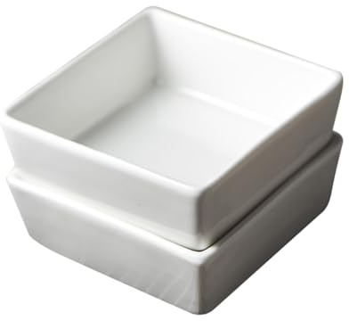 Gatuida Lot de 2 Mini Bols Carrés en Céramique Blanche pour Sauce | Format Compact, Design Antidérapant et Gain de Place, pour Huile, Sel, Vinaigre, Sushi ou Beurre