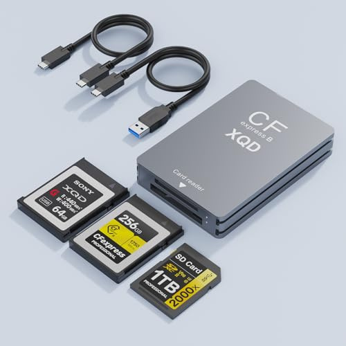 3-in-1 CFexpress Typ B/XQD/SD Kartenleser, USB 3.2 Gen 2 10Gbps CFexpress Typ B Kartenleser mit Dual Slot Kompatibel mit Sony G/M Serie/Lexar/CF Express Typ B für Windows/Mac OS/Linux