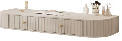 Mirjan24 Schminktisch Sepiroz 2S, Kosmetiktisch mit 2 Schubladen, Griffe aus Metal, gedämpftem Schließsystem, Make-up Tisch, Frisiertisch, Hängeschrank (Sandbeige, ohne Spiegel)