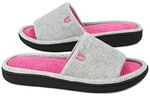LongBay Damen Sommer Hausschuhe Waffel Offene Zehen Slip-On Memory Foam Flach