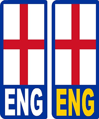 2 x England St Georges Cross ENG Flag V2 Car Number Plate Waterproof Laminated Vinyl Stickers United Kingdom EU Brexit GB