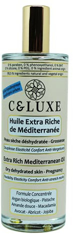 ANTI VERGETURES NARUREL grossesse, Huile Extra riche, Soin Pour la Peau 99.5% naturelle, peau sèche déshydratée, hydrate, nourrit et protège votre peau (parfum hypoallergénique)