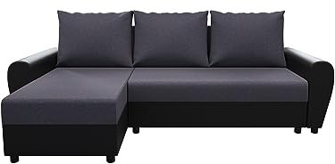 ALTDECOR Ecksofa mit Schlaffunktion und Bettkasten Corner Sofa Bett Eckcouch Couch L-Form Schlafcouch Ausziehbar Wohnlandschaft Schlafsofa Cauchsofa DAKA - 239x140x90cm Dunkelgrau/Schwarz Kunstleder