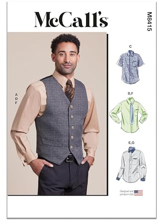 McCall's Schnittmuster-Set für Herren, gefütterte Weste, Fliege, Krawatte und Hemden, Design-Code M8415, Größen S-M-L