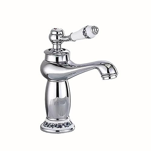 BiaoTeng Robinet Lavabo Retro Laiton chrome Monocommande Mitigeur Lavabo Ancien Laiton Mitigeur Salle De Bain Vintage Robinet Lave Main Retro, chrome