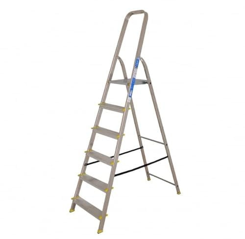 BiGDUG Aluminium Step Ladder - 6 Step Folding Ladder - Non-Slip Surface Hand Rails - Closed Height 1940 mm Platform Height 1215mm