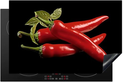KitchenYeah© Coperchio Piano Cottura 81x52 cm Cucina Copri Fornelli Tappetino Induzione Antiscivolo Piastra Protezione Pepe - Rosso - Erbe - Spezie