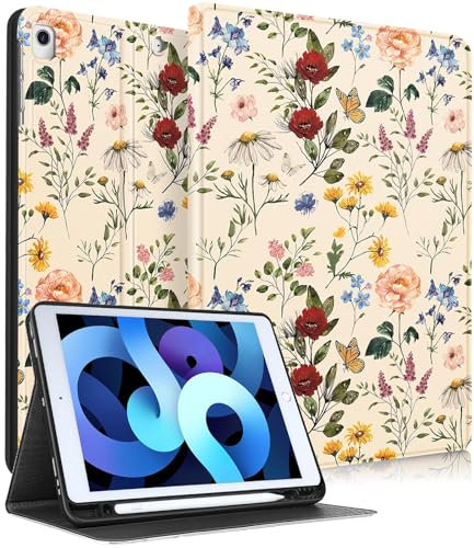Pegmode Custodia per iPad 9a/8a/7a generazione Donne Ragazze Cute Flower Folio Cover Girly Pretty Kawaii Floral Design Con Portapenne Smart Cover per Apple iPad 9/8/7 Gen Custodie A2602 A2270 A2197