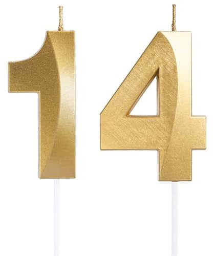 Geburtstagskerzen Zahlen 14/41, Gold Geburtstag Kerzen, Zahlenförmige Kerze, 3D Tortendeko, kuchen Dekoration für Geburtstag Party, Hochzeiten, Firmenfeiern, Jubiläen, Birthday Candle Nummer 14/41