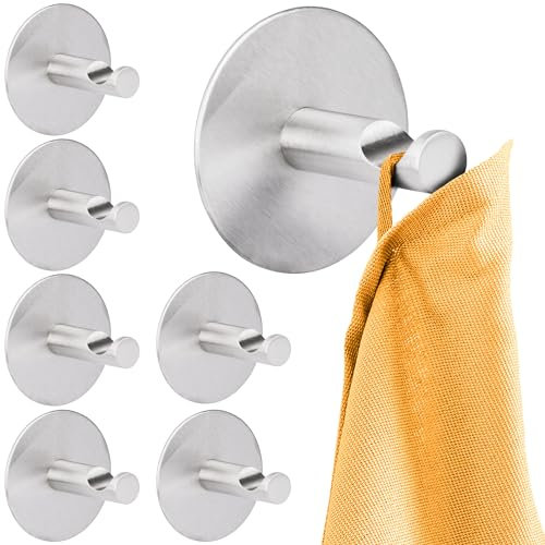 RICOO Klebehaken selbstklebend extra stark Handtuchhaken 7-er Set Wandhaken zum Kleben MH016-7 Handtuchhalter ohne Bohren Küche Badezimmer Kleiderhaken Edelstahl silber