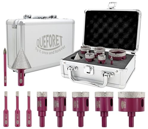 QUEFORET Punte Diamantate Gres Porcellanato 10 Pezzi - 8 Pezzi 6/6/6/20/25/32/35/50mm Punte Trapano, 6mm Punta in Carburo, 35mm Fresa per Smusso per Porcellana Piastrelle Ceramica Marmo Granito