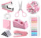 Glarks Kit de fournitures de bureau roses de 1008 pièces comprenant une agrafeuse, un distributeur de ruban, une agrafeuse, des onglets d'index, des ciseaux de bureau, des notes adhésives pour