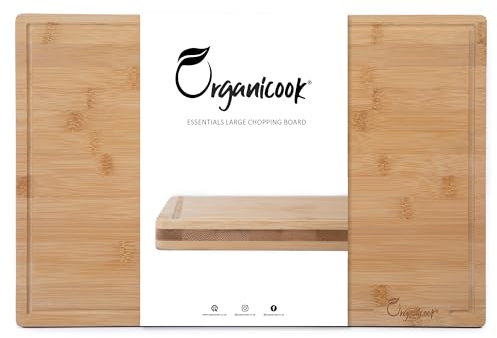 Organicook Large Wooden Chopping Boards for Kitchens - Wood Chopping Board - Bamboo Cutting Board, Charcuterie Boards - Pre Oiled, Strong and Long Lasting