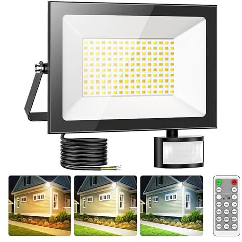 Sararoom LED Strahler mit Bewegungsmelder Außen 150W 15000LM Superhell Außenstrahler 3000K/4500K/6500K Fluter mit Sensor, IP65 Wasserdicht Flutlicht Scheinwerfer Licht für Garten Innenhöfe Garage