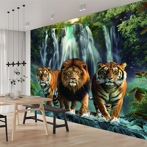 3D Papier Peint Tigre Animal 300x210 cm Papier Peint Panoramique Mural Affiche Géante Décoration Pour Salon Chambre Chambre D'Enfant Décoration Murale