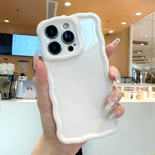 QLTYPRI for iPhone 14 Case, Cute Curly Wave Frame Shockproof Phone Cover for Women Girls, Glossy Soft Silicone Aesthetic Phone Case for iPhone 14 - Stone