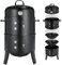Räucherofen, 3 in 1 Räuchergrill Smoker, Räuchern Räucherofen, Smoker Grill mit Deckel & Thermometer, 2 Grillrost Edelstahl, 2 Wasserschale Emaille, Räuchertonne, Watersmoker, Holzkohlegrill