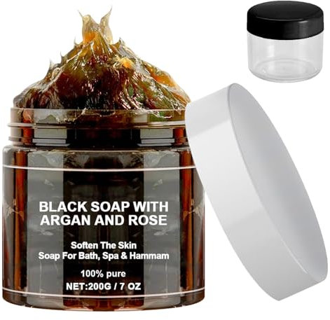 Morocco Body Black Moisturising Scrub,Moroccan Black Soap,Black Soap with Argan and Rose,Body Scrub Black Soap,Moroccan Body Scrub Black Soap,including Pump Bottle Dispenser