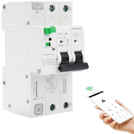 Disyuntor inteligente wifi 63A 30ma magnetotermico 220V 2P TUYA/Smart Life APP Recovery inteligente de reconexion interruptor Proteccion contra fugas contra fugas por subtension.