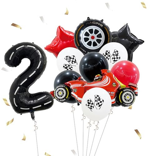ParPix 11 Stück Luftballon Rennwagen Geburtstagsdeko 2 Jahre Junge, XXL Racing Car Folienballon 2 Jahre, Rennauto Ballon 2 Geburtstag Junge, Cars Geburtstagsdeko 2 Jahres, Race Car Party Luftballon