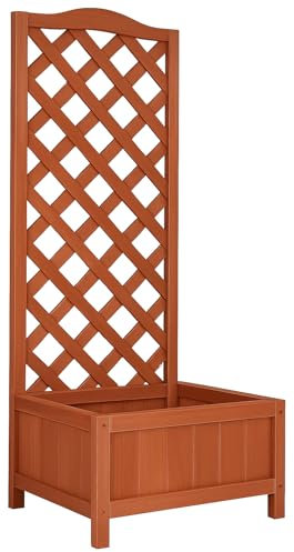 RANRHA Wooden Planter with Trellis – Tall Outdoor Garden Planter Box for Climbing Plants – Weather-Resistant Raised Bed with Lattice Trellis – 160x40x40 cm