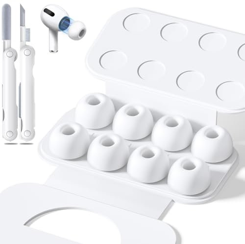 4 Pairs Replacement Ear Tips for Airpods Pro 2/1 with Hole for Noise Reduction, Silicone Earplugs for Airpods Pro with Cleaning Set & Portable Storage Box, Large