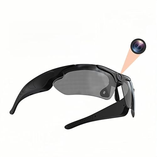 XUMIUZIY Gafas de Cámara, Gafas de Sol Sports HD 1080p Gasas de Video de Cámara, Grabación de Audio y Video, Lentes Polarizadas Portátiles Al Aire Libre para Ciclismo, Senderismo (Black)