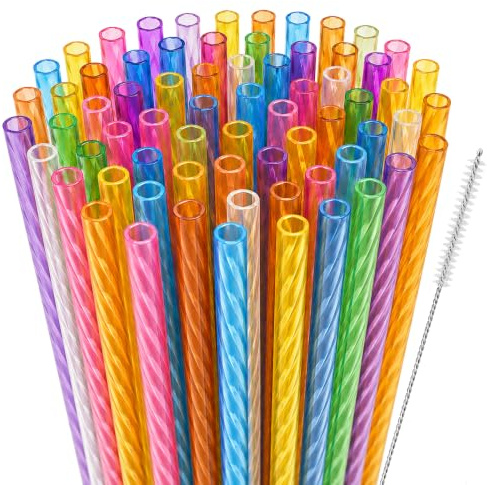 Kyllog 50 Stück Wiederverwendbare Strohhalme Plastike, trinkhalme plastik mit Strohhalmbürste für Smoothies, Saft, Cocktail, Heißgetränk