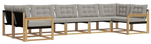 vidaXL Outdoor-Sofagarnitur mit Kissen 7 pcs Weiß und Hellgrau, Elegantes Garten-Sofa, modernes Outdoor-Sofa, robuste Lounge-Möbel für gemütliche Treffen