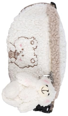 OFFIGAM Paquet Banane en Peluche Blanc Motif Ours pour Fille, Pochette de Rangement Pratique et Légère, Design Simple et Style pour Voyage Plage