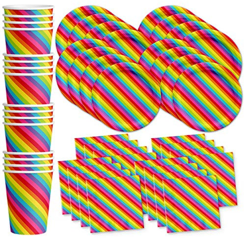 Rainbow Birthday Party Supplies Set Plates Napkins Cups Tableware Kit for 16