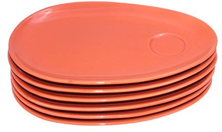 TAMLED Frühstücksteller Porzellan mit Tassenvertiefung 6 Stück im Set (orange)