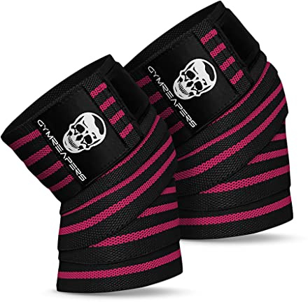 Gymreapers Fasce per ginocchia (coppia) con cinturino per squat, sollevamento pesi, powerlifting, leg press e allenamento incrociato - Fasce per ginocchia flessibili da 72 per squat (rosa)