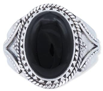 mantraroma Damen Ring 925 Silber Onyx Edelstein schwarz ausgefallen verspielt