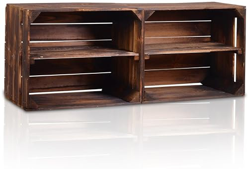 CHICCIE 2 Set Holzkiste im Vintage Look geflammt dunkel Lange Ablage - Obstkiste