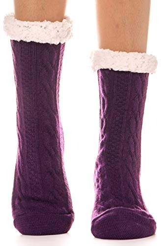 EBMORE Women Slipper Fluffy Socks Fuzzy Cosy Cabin Warm Winter Soft Thick Comfy Fleece Anti Slip Home Stocking Fillers Gift Socks(Purple Texture01)