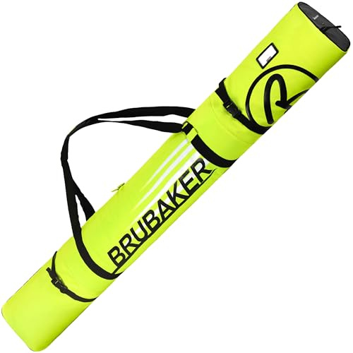 BRUBAKER Skitasche Carver Champion Neon Gelb Schwarz - Gepolsterter Skisack für 1 Paar Ski und Stöcke - Reißfester Ski Bag 170/190 x 34 x 34 cm