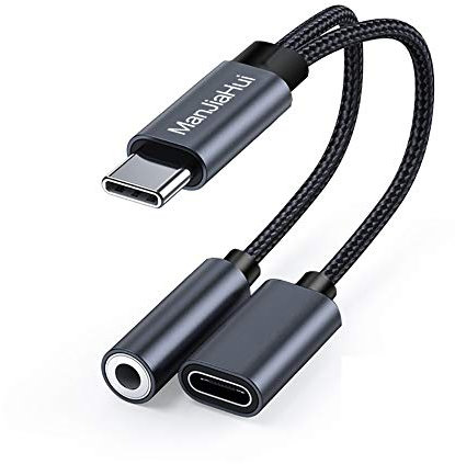 ManJiaHui USB C Kopfhörer Adapter und Laden, 2 in 1 USB C Auf Klinke Adapter mit 60W Schnellladung,USB C Klinke 3,5 Adapter Aux kompatibel mit iPhone 15 Pro Max,Samsung A53 S23 S22 S21 Ultra(Gray)