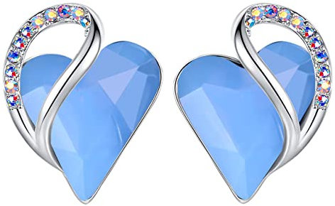 Leafael Infinity Love Heart Earrings, Birthstone Crystal Earrings with Healing Stones, Allergy-Free Jewellery with Gift Box, Silver-Tone Crystal Stud Earrings