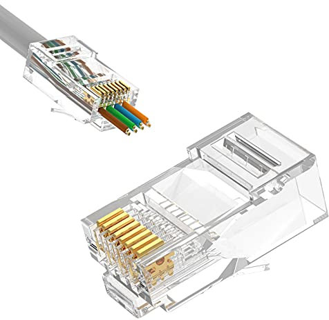 LEENUE 50 Pack RJ45 Connector Pass Through Cat6, 50μ Gold-pated CAT6 CAT5e Cat5 RJ45 Plugs, Ethernet Plug for 23-26AWG Solid or Stranded Network Cables
