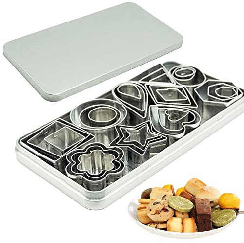 SZXMDKH - Juego de 30 moldes pequeños para cortar la masa, la corteza de la torta y la fruta, diseño de corazón redondo, triángulo cuadrado, gotas de lluvia ovaladas, cortador geométrico mnmh030,