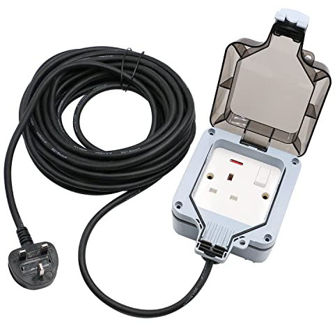 Outdoor Extension Lead Waterproof 10M Long Extension Cord IP66 Garden 1 Gang Weatherproof Single Switched Socket Outside Use