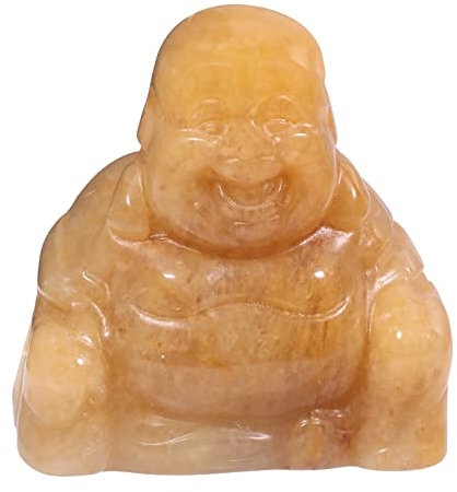 Lovionus89 Handgeschnitzter Kristallstein Maitreya Buddhismus, 40mm Lachender glücklicher Buddha Figur Dekoration, Gelbe Jade