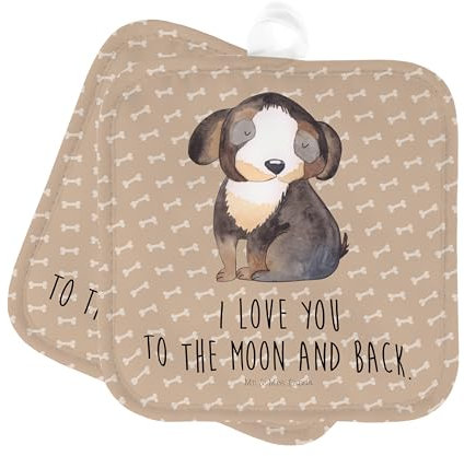 Mr. & Mrs. Panda Topflappen Hund Entspannen - Geschenk, süß, Hundebesitzer, Haustier, schwarzer Hund, Hunderasse, Topfhandschuhe, Topfhandschuh,