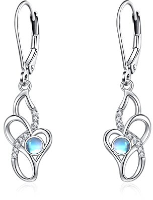 Mondstein Ohrringe Sterling Silber 925 Infinity Herz Mondstein Ohrhänger Irische Kelten Schmuck Geschenke für Damen Teenager Mädchen
