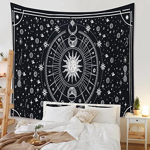 THE ART BOX Sonne-Mond-Wandteppich, Wandbehang, Weltraum, Galaxie, Baumwolle, ästhetische Wandteppiche für Schlafzimmer, Boho, Hippie, Männer, Frauen, Wandblatt, schwarz und weiß, 55 x 85 in